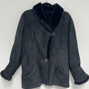Overland Sheepskin Black Classic Leather Coat /Jacket Size S Overland Sheepskin